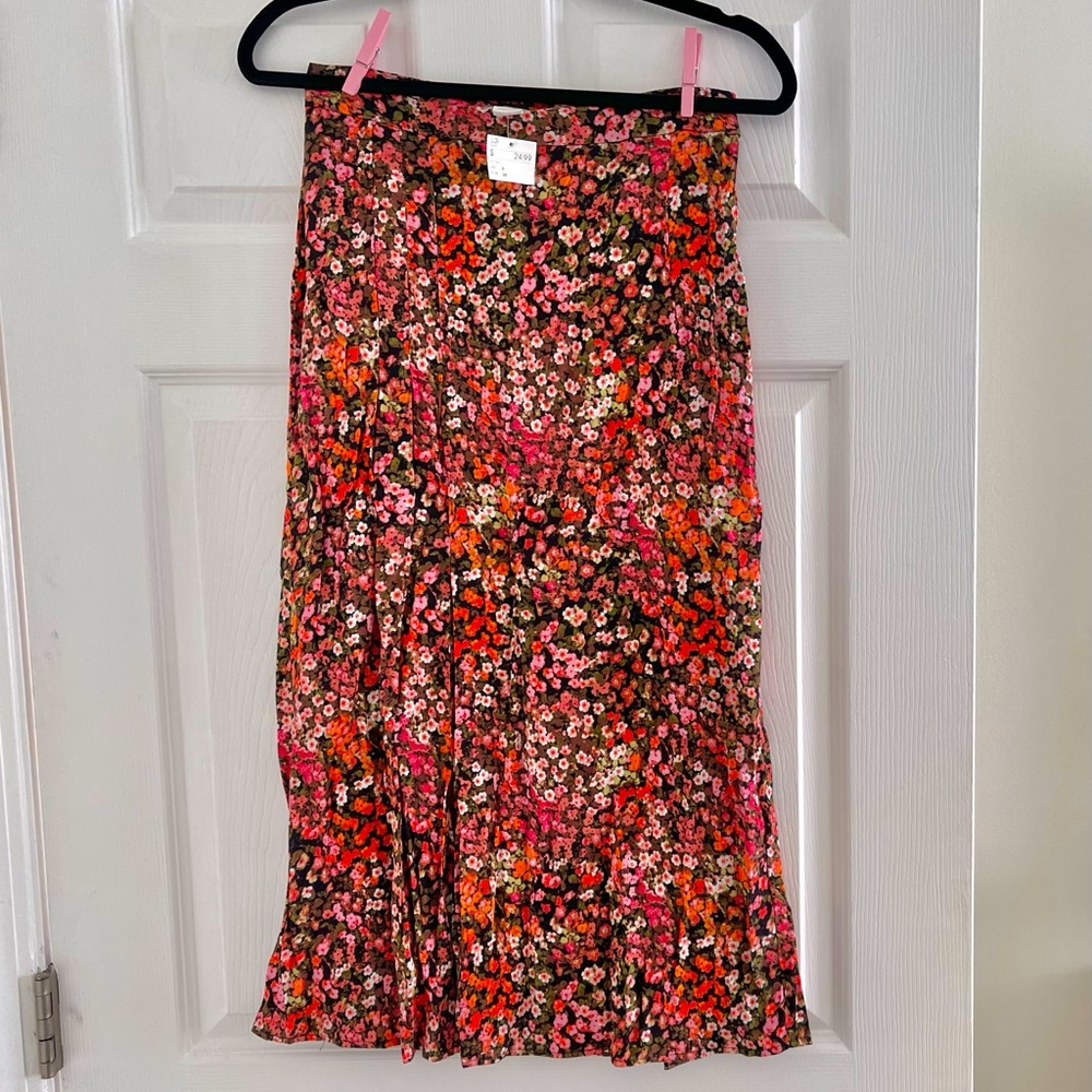 Orange/ Multi midi skirt with slit - NWT